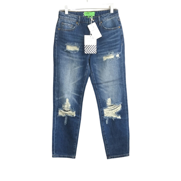 NWT Free People x Sandrine Rose Distressed Blue Denim Jeans Size 27 - Picture 1 of 4